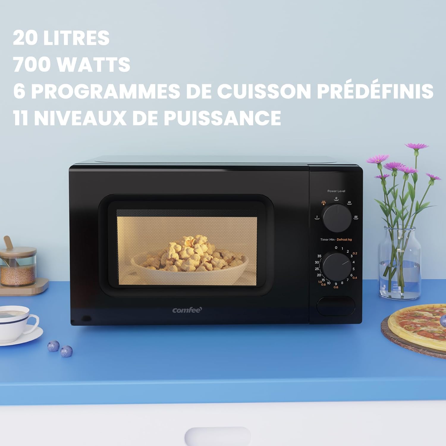 Comfee' CM-M202CC(BK) Four a micro-ondes compact avec la capacite de 20 litres, 700 W avec Commande manuelle, Convenable pour petite - photo 2