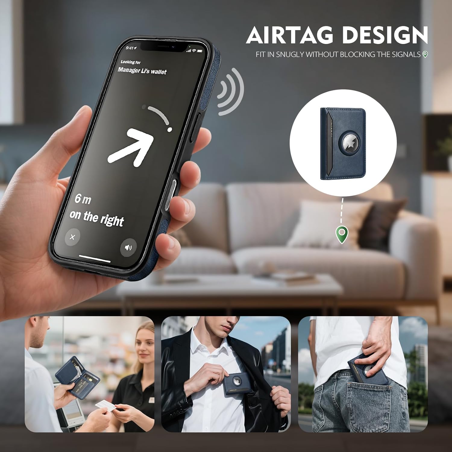 Antsturdy Compatible with MagSafe 2 in 1 Detachable Magnetic iPhone 17 Pro Max Case Wallet with AirTag Holder,Men Women PU Leather RFID Blocking Credit Card Holder Slots Flip Cover Kickstand,Dark Blue - Image 5