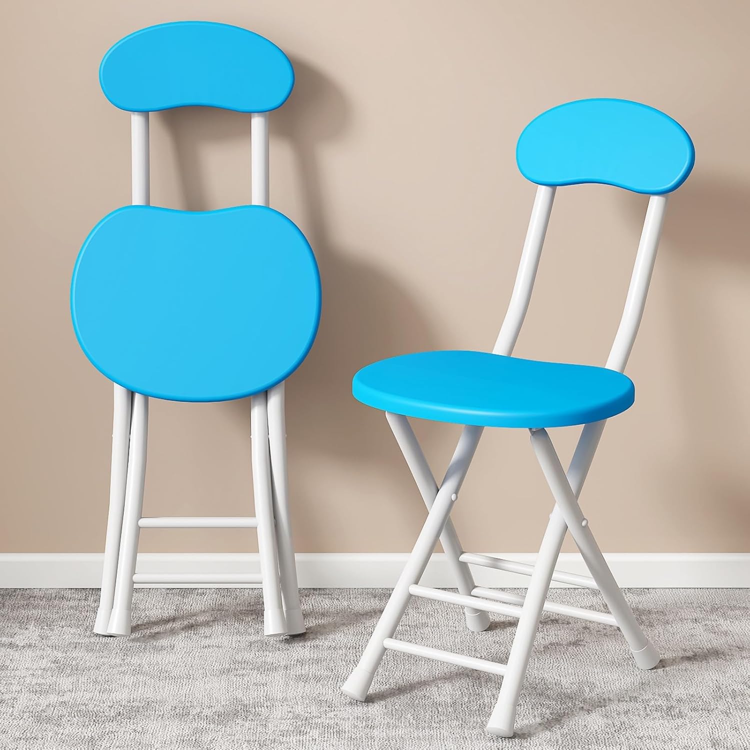 Commercial Event Seat, Folding Stools, Counter Height Bar Chairs, Widen The Base, for Patio, Picnic, Kitchen, Dining, Parties, Office(Blue)