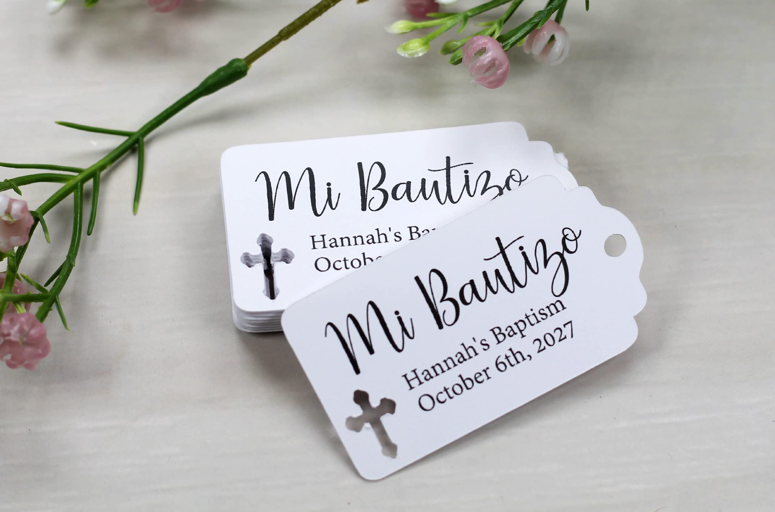 Mi Bautizo Tags - Personalized Baptism Favor Tags - More Colors Available - 20pc (White)