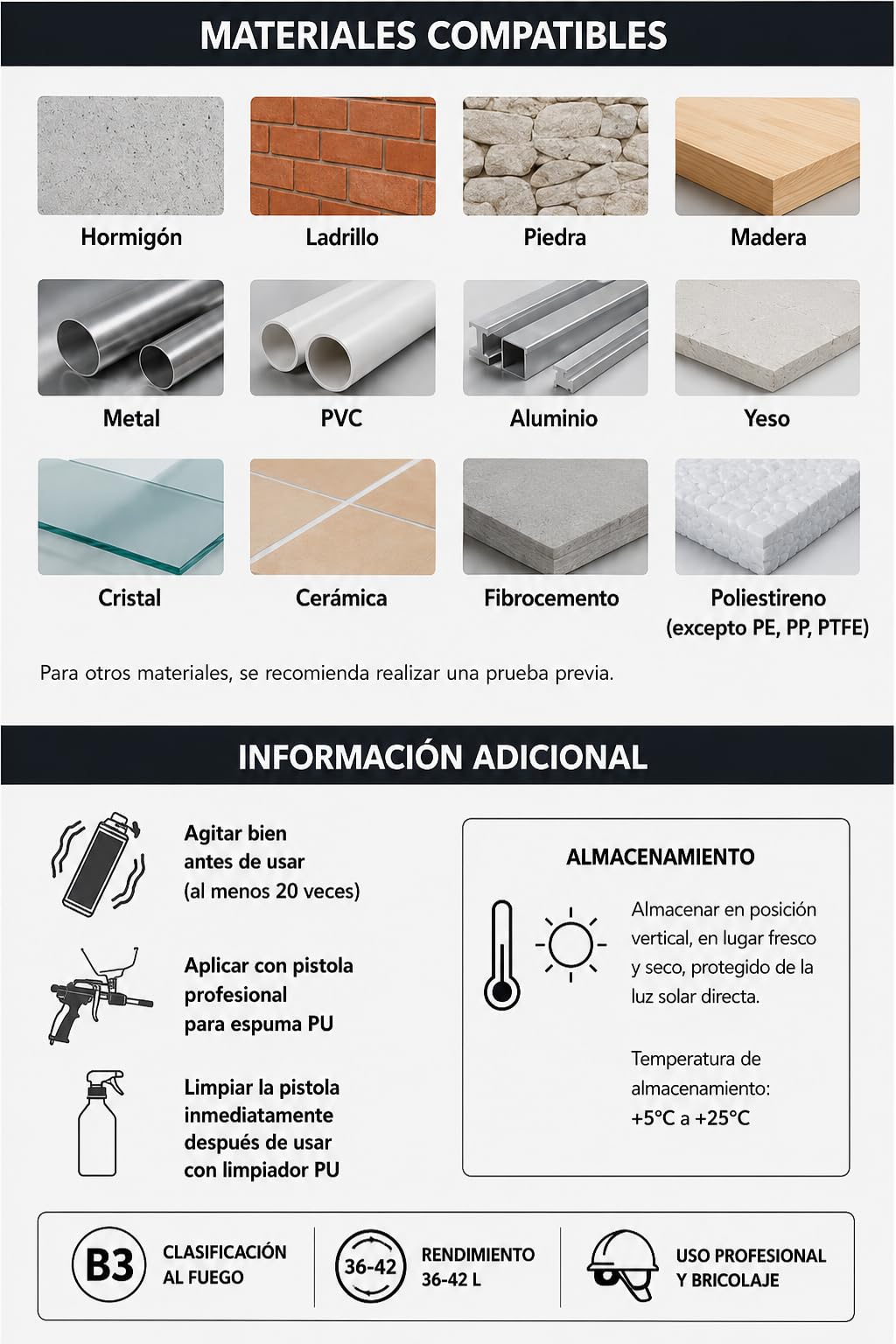 Espuma de Poliuretano B3 para Pistola 750 ml Datacol Z225110– Pack 6 Aerosoles Aislantes y Selladores Profesionales – Alto Rendimiento 36-42L