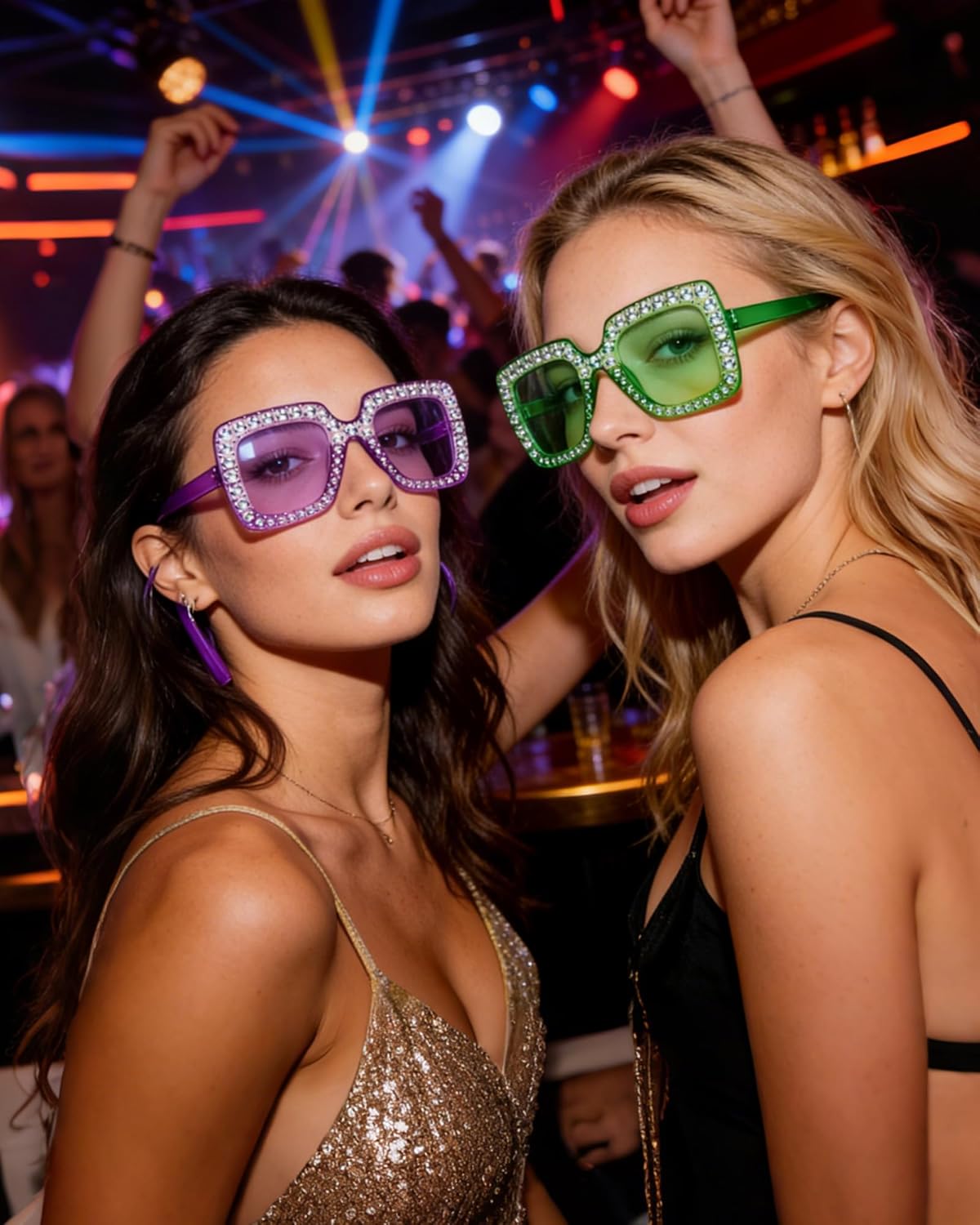 Wholesale 48 Pack 70s Oversized Square Crystal Rhinestone Sunglasses Bulk, Disco Glasses Party Favors