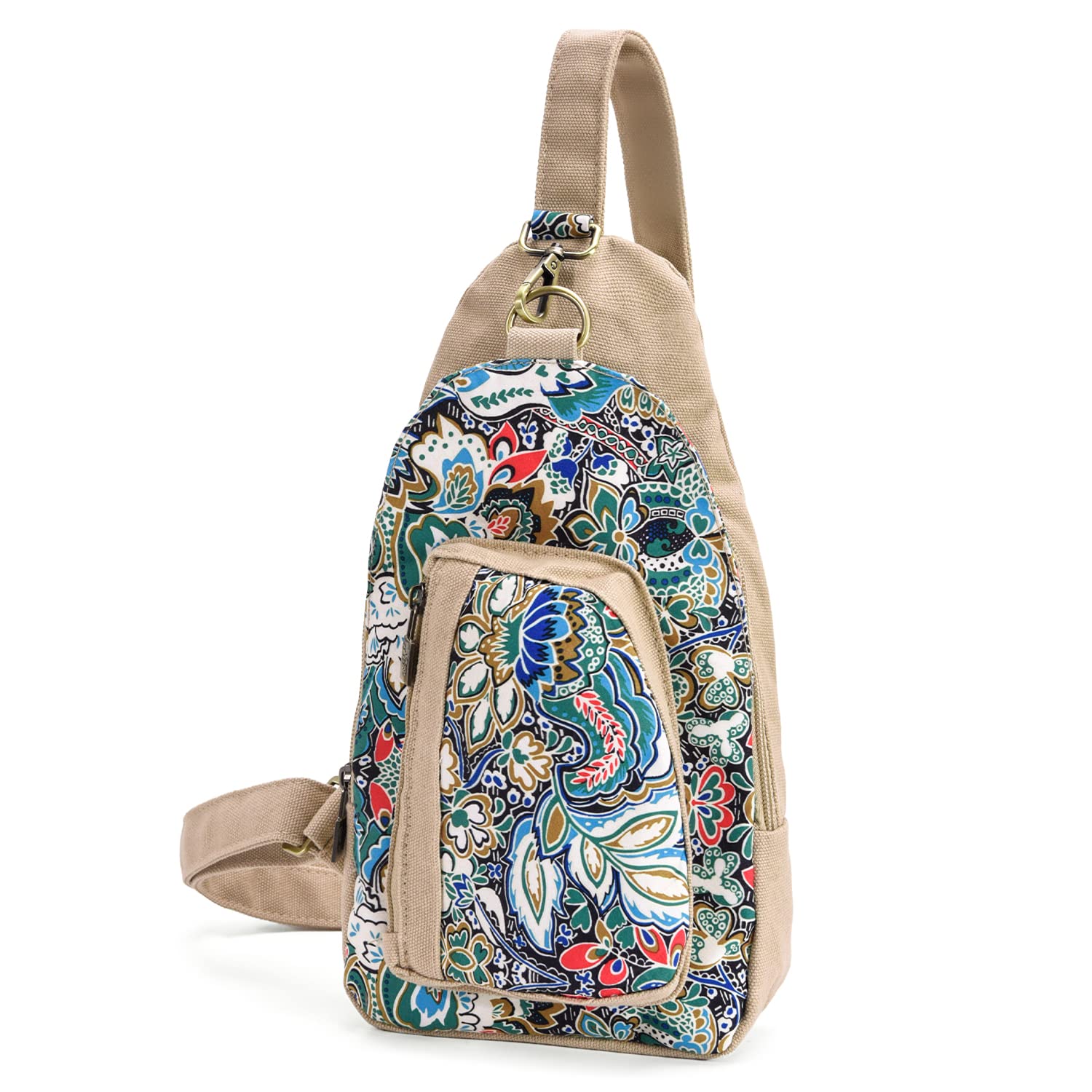 Bolsa de pecho de lona, bolsa de pecho pequeña, bolsa cruzada para viajes, bolsa de hombro inclinada, Azul, Bohemio