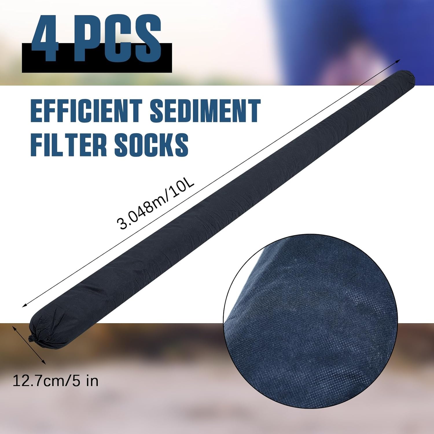 4 pcs sediment filter erosion control blanket silt fence sock with stuffers drain stormwater sediment filter for erosion control and storm drain protection (black) black 4