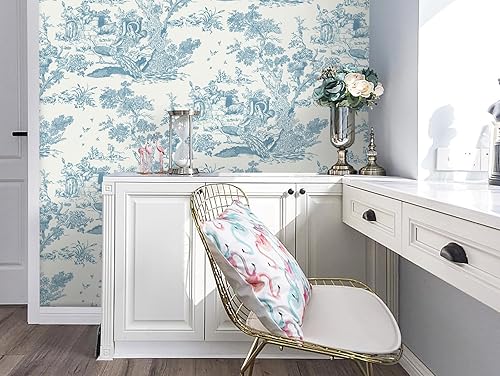 Miniatura 20 de CiCiwind Papel tapiz de despegar y pegar, papel tapiz azul y blanco, papel tapiz autoadhesivo extraíble para dormitorio, baño, papel de contacto