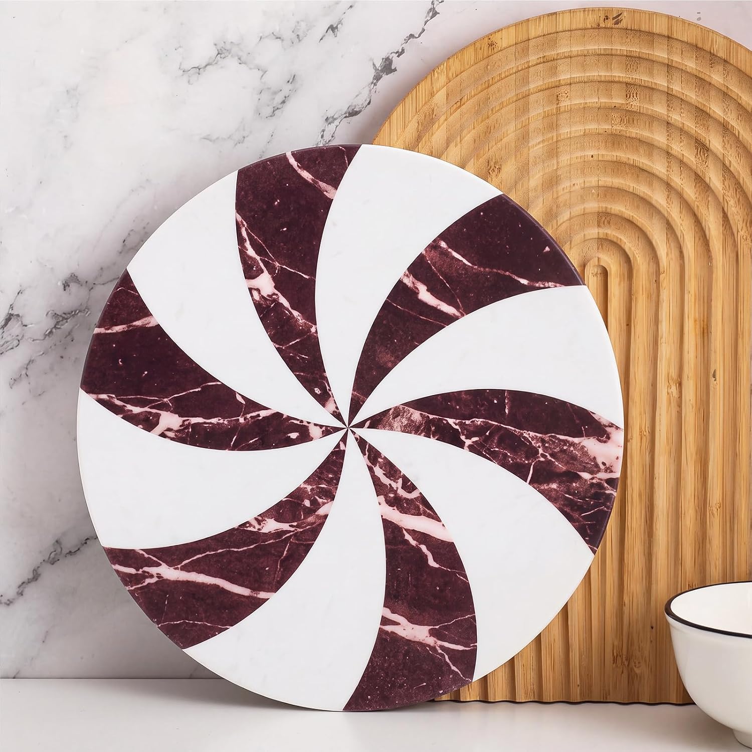 Reallnaive Pumpkin Shaped Marble Cutting Board, 11 x 9.8 Inch White Marble Cheese Board, Decorative Charcuterie Serving Tray for Fall Autumn Cheese, Appetizers, Kitchen Counter and Holiday