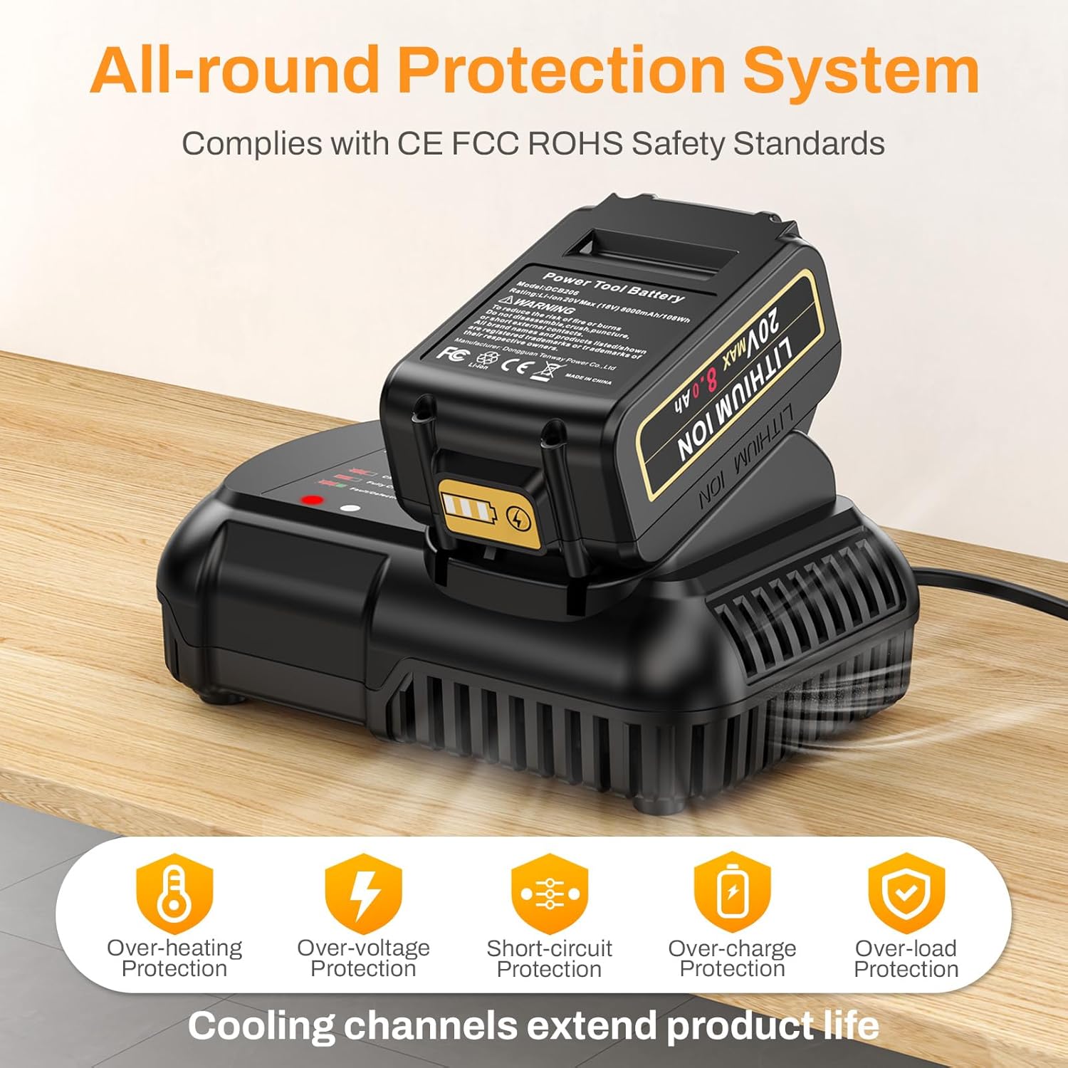 DCB1106 6AMP Super Fast Charger for DeWalt 20V/60V Max Battery, Compatible with DeWalt Battery 20V/60V DCB206 DCB208 DCB205 DCB606 DCB609 DCB612 DCB182 DCB183 & Charger DCB104 DCB107 DCB115 DCB118 - Image 5