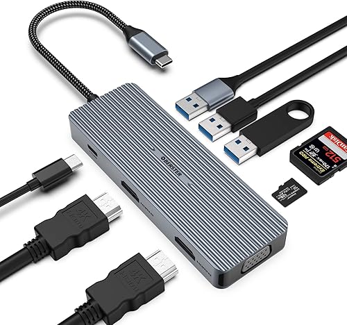 Estación de acoplamiento USB-C con triple pantalla 4K HDMI para MacBook M1, concentrador USB C 9 en 1 (2 HDMI, VGA, USB 3.0, USB 2.0 x 2, PD100W,