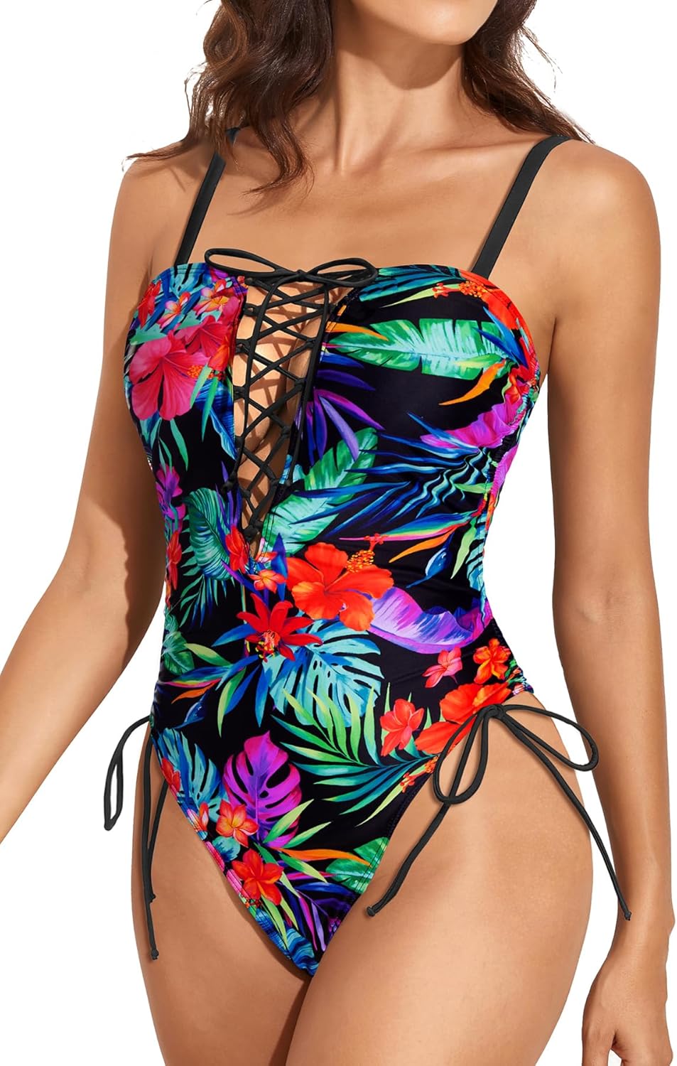 DACI Women's Bandeau One Piece Swimsuit - High Cut Sexy Bathing Suits Slimming Lace Up Monokini Swimwear 2026 - Image 2