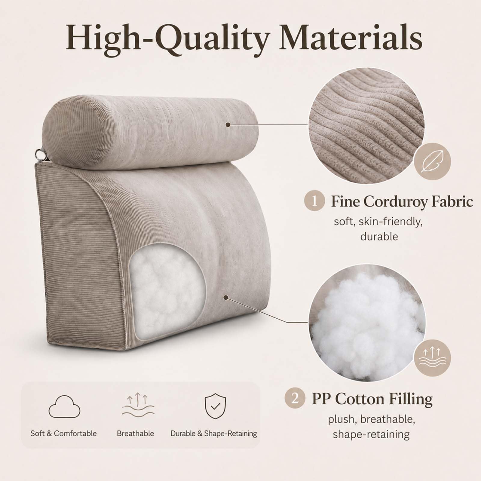 Generico Cuscino da Lettura Letto in Velluto a Coste, Supporto Lombare Ergonomico con Poggiatesta Regolabile e Rimovibile, Ideale per Schiena e Collo, Cuscino Schienale Testiera,Light Gray