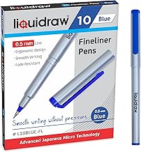 Liquidraw Blue Fineliner Pens - Set of 10 | Fine Point 0.5 mm Tip | Storage Wallet | Coloured Pens For Artists, Handwriting, Drawing, Calligraphy, Sketching | Ergonomic Design | Fade Resistant Ink