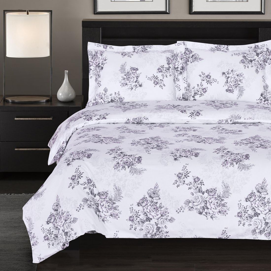 4-PC Bally -Floral Print includes- 3pc 100%Cotton King/CalKing Duvet Cover Set, 300TC single ply yarn with button enclosure Cover set and pillow shams+1pc King/CalKing Down Alternative comforter
