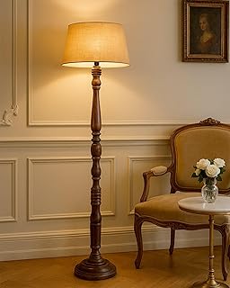 Homesake® Classic Rustic Black Finish Wooden Floor Lamp for Living Room | Night Lamp Shade | Side Lamp for Living Room Light Decoration for Home | Standing Lamp (Jute, Eclipse)