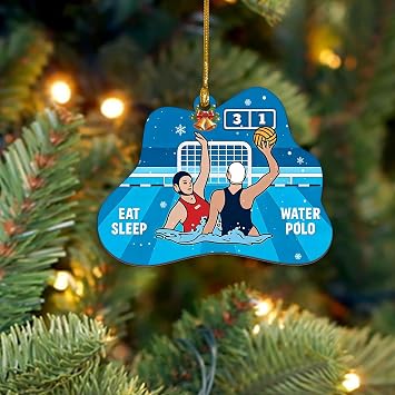 Water Polo Christmas Ornament, Female Water Sport Wooden Ornament, Water Polo Gift for Women, Christmas Birthday Keepsake Gift for Sport Lovers, Fans, Players, Coach, Eat Sleep Water Polo Girls