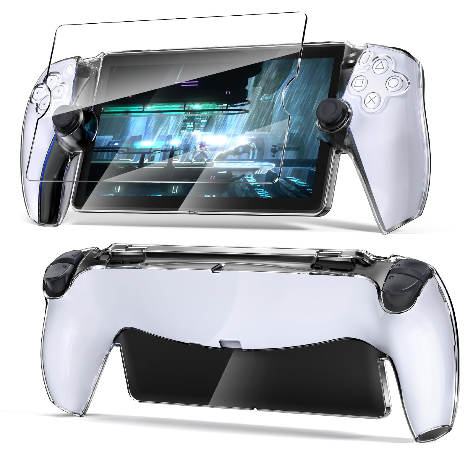 Custodia protettiva aggiornata per PlayStation Portal con pellicola protettiva in vetro temperato, custodia rigida ultra trasparente in PC con kit di accessori di protezione completa per PS Portal