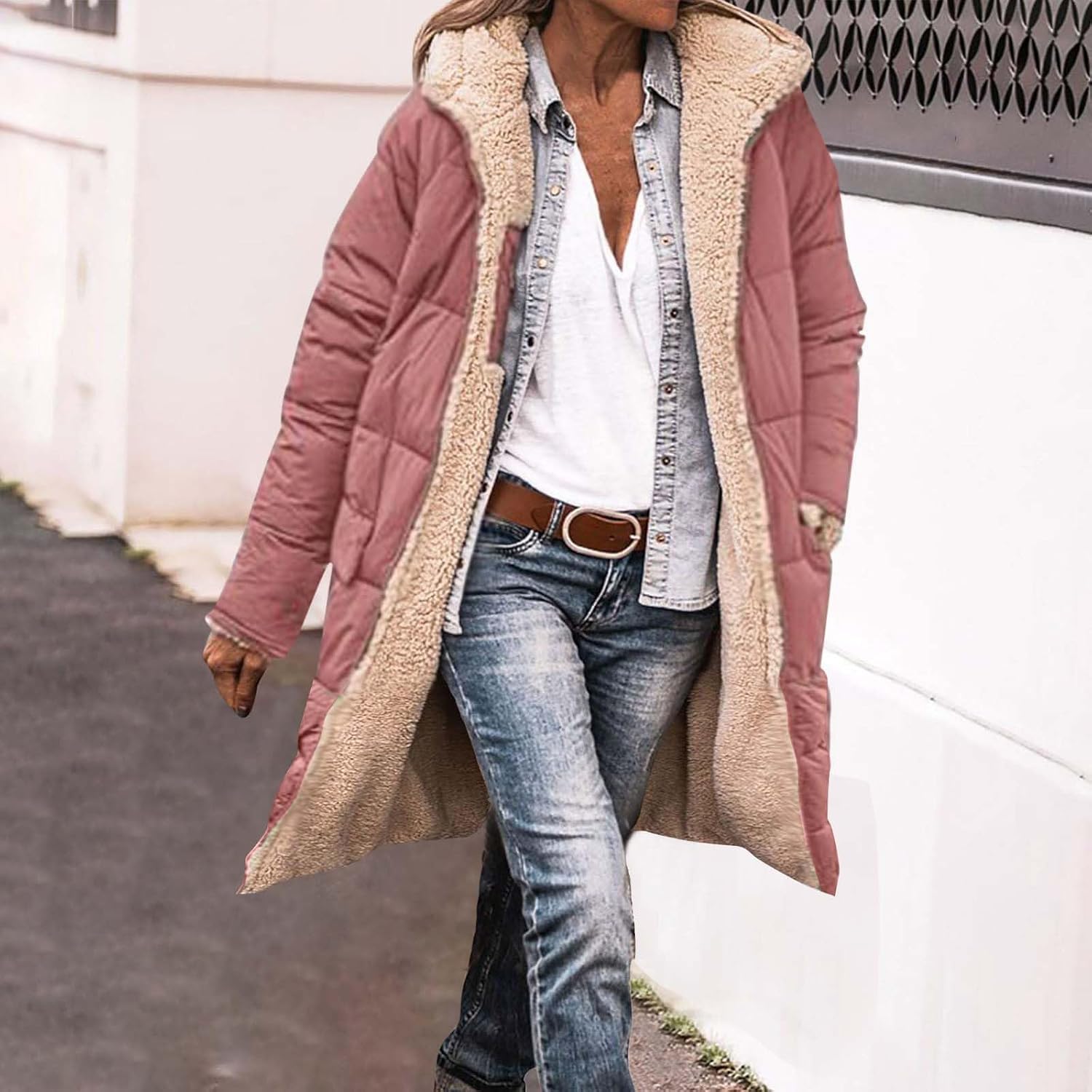 Womens Winter Coats Fleece Sherpa Warm Long Zipper Hooded Shearling Padded Parka Jackets Outerwear Trendy 2025