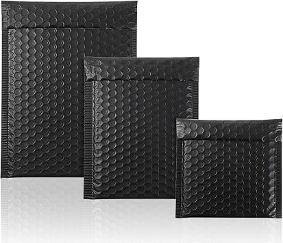 50 Pieces Bubble Mailers 3 Sizes Self Seal Adhesive Poly Mailers Metallic Foil Glitter Padded Shipping Bubble Envelopes for Valentine Mailing Packing Small Business Black