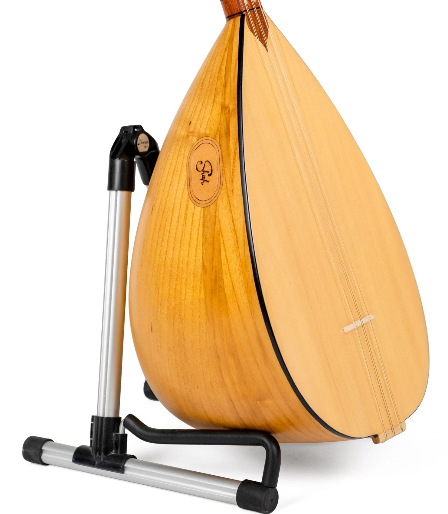 Türkisches kurzes Saz Baglama, Maulbeerholz, eingebauter Tonabnehmer, Saiten, Plektren, Koffer