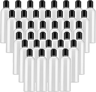 40 Pack 8 Oz Plastic Bottles with Disc Top Caps, Refillable Clear Travel Squeeze Lotion Bottles Containers with Black Bulk Disc Cap for Shampoo, Body Wash, Creams, Soap