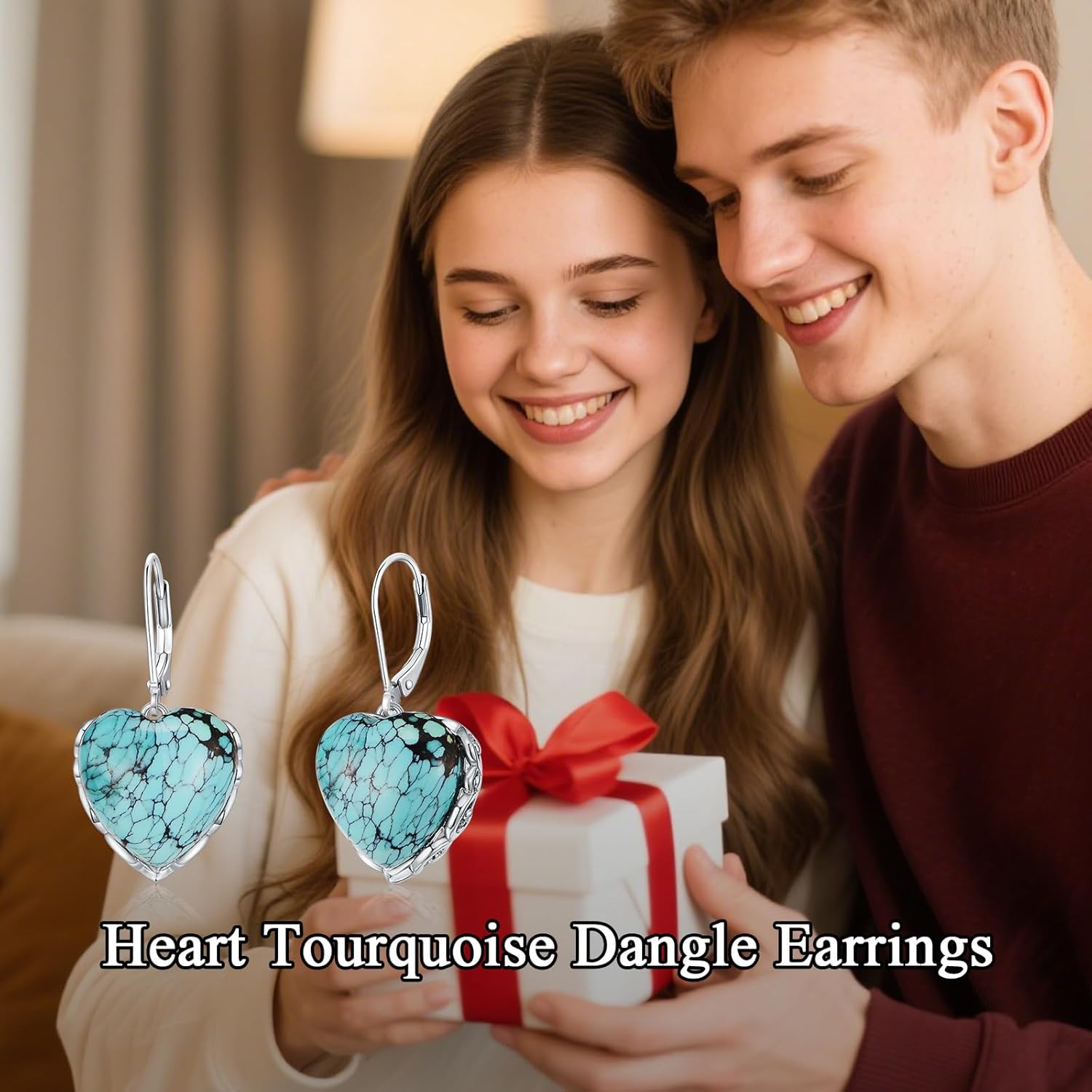 Genuine Turquoise Dangle Earrings 925 Sterling Silver Heart/Square/Oval Green Turquoise Earring Bohemian - Image 6