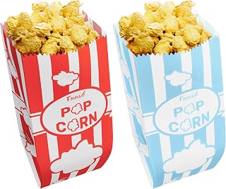 [100-pcs] 1 oz Red Popcorn Bags + [100-pcs] 1 oz Pastel Blue Paper Popcorn Bags - Customizable - Bundle