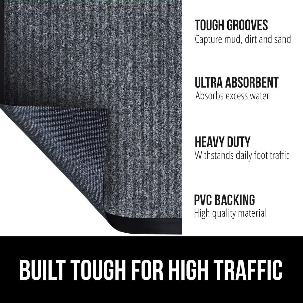 GORILLA GRIP Waterproof Traffic Guard Door Mat, 72x48, Heavy Duty Entryway Mats, Strong Backing Commercial Utility Rugs for Office Hallway, Garage Floor and Home, Low Profile Carpet, Charcoal Gray - Image 2