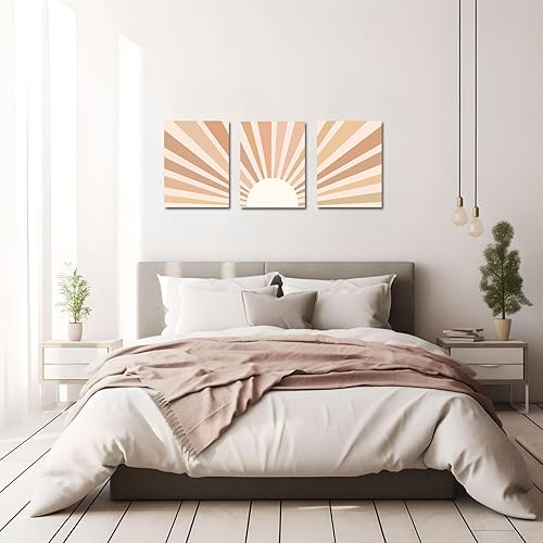 Miniatura 3 de YokiMino Juego de 3 arte bohemio para pared, lienzo enmarcado moderno de mediados de siglo, diseño de líneas geométricas de naturaleza para sala de