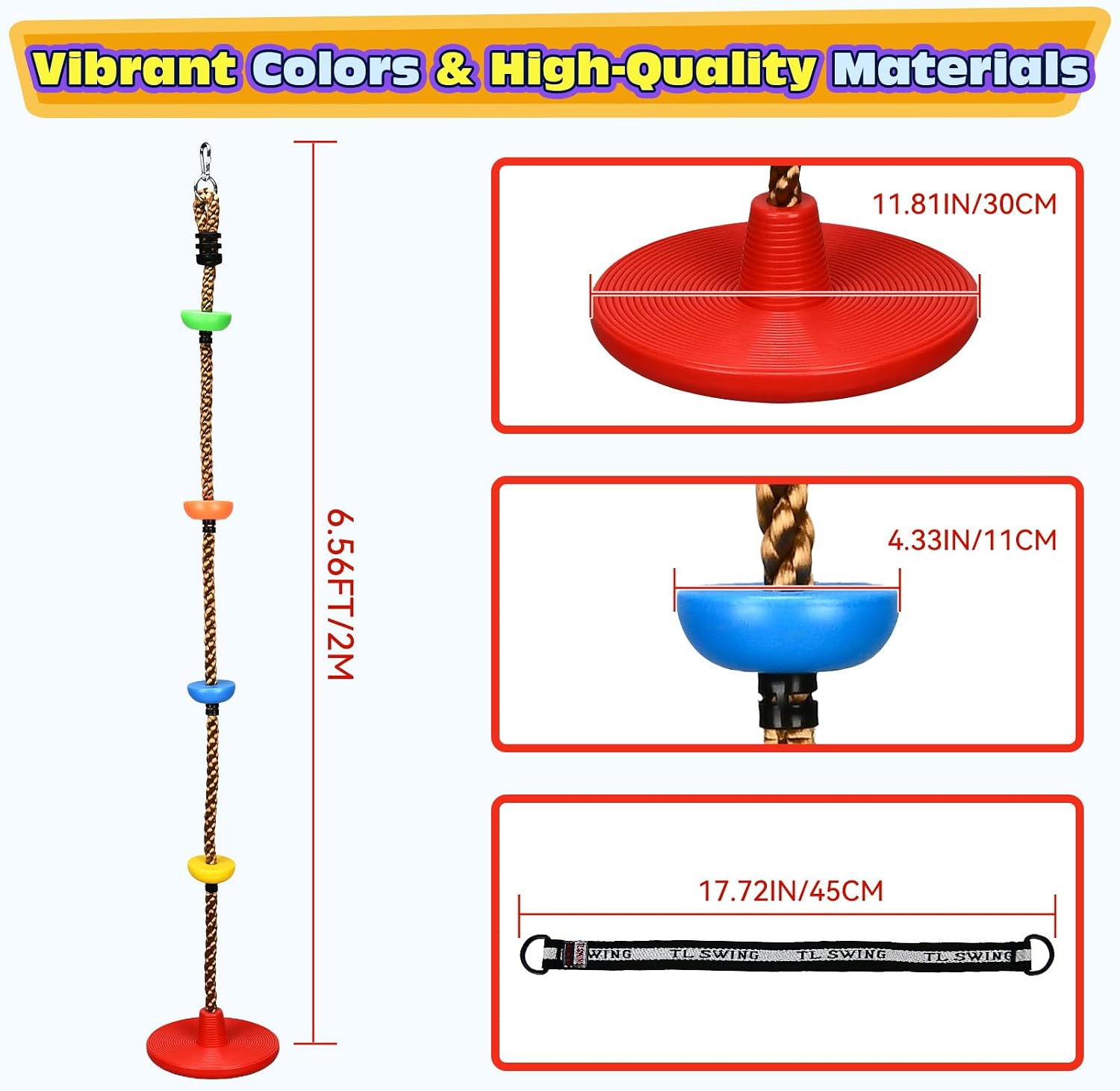 HeyZoo Tree Swing Kids 330LB Climbing Rope with Platforms Disc Swing, Red image 3