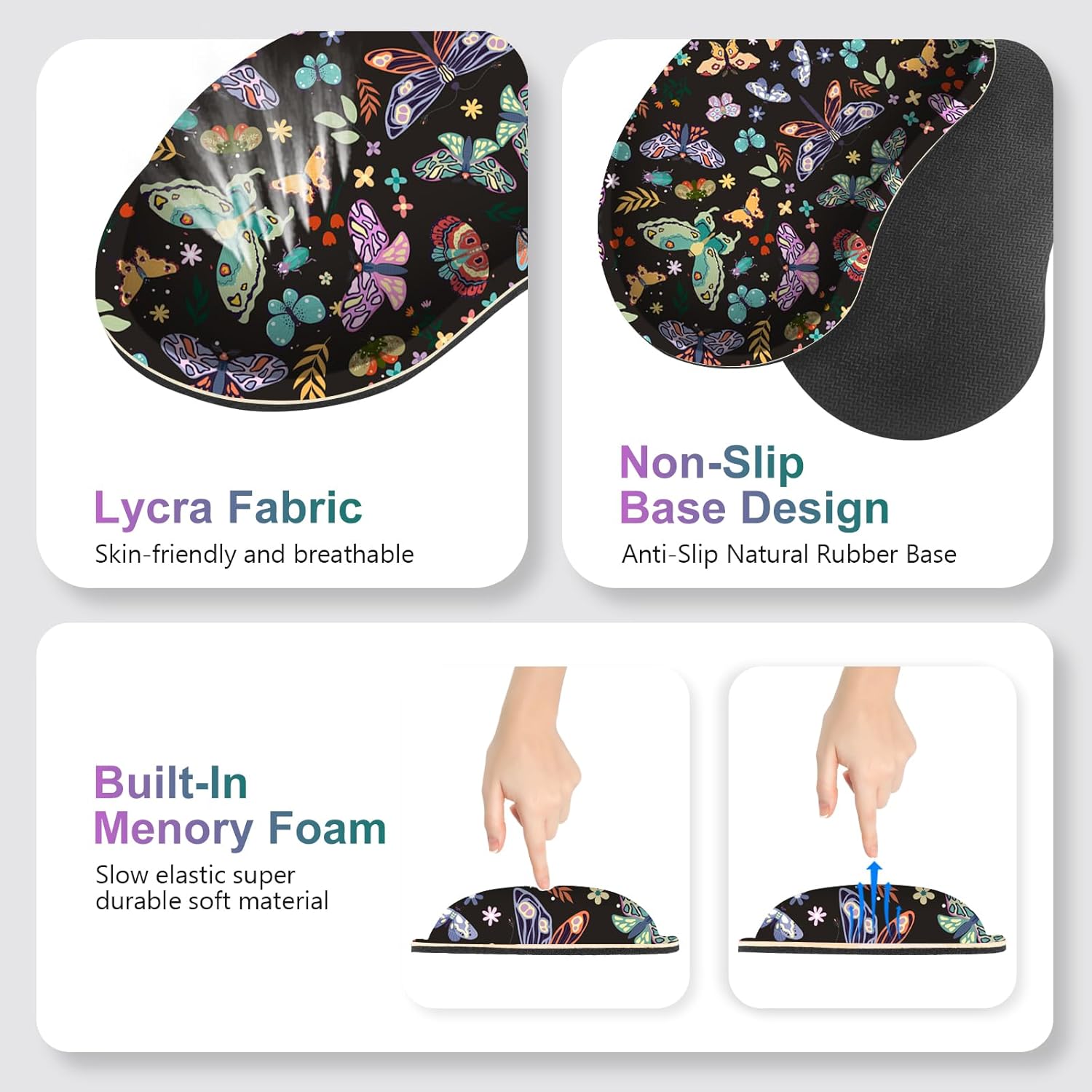 Desk Mat Pad, Gaming Mouse Pad Wrist Support Set, 4 in1 Non-Slip XXL Large Mousepad + Ergonomic Keyboard Wrist Rest+Mouse Wrist Rest+Coaster for Home Office Computer I Colorful Butterfly