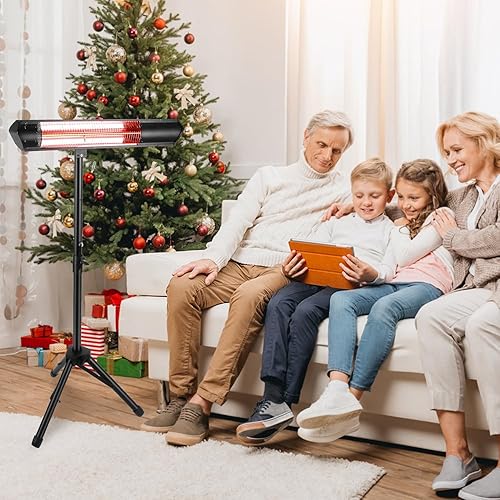 Miniatura 7 de Calentador eléctrico de 1500 W, calentador de espacio infrarrojo para interiores, calentador de patio al aire libre con soporte, 2 controles