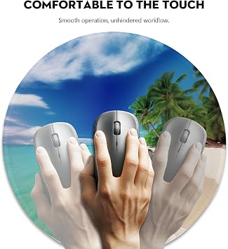 Tropical Paradise Beach Mouse Pad - Relaxing Seaside Scenery, Round Stitched Edges Non-Slip Rubber Base Mouse Pads for Computers Laptop