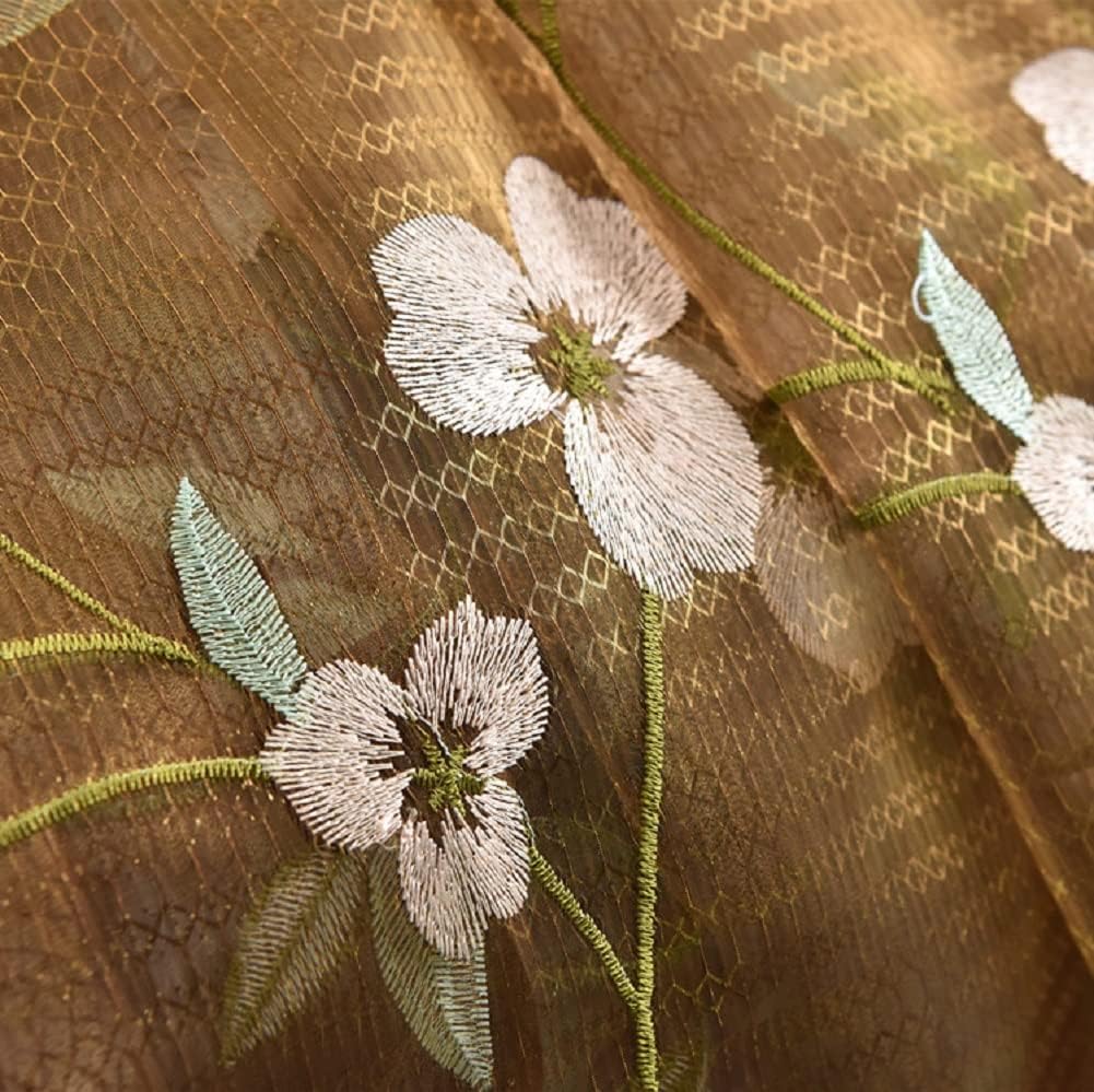 Naturl Fresh Elily Floral Embroidered Beautiful Sheer Curtains Window Voile Curtain Drape Rod Pocket for Living Room Bedroom Balcony(2 Panels, W 54 x L 102 inch, Brown)