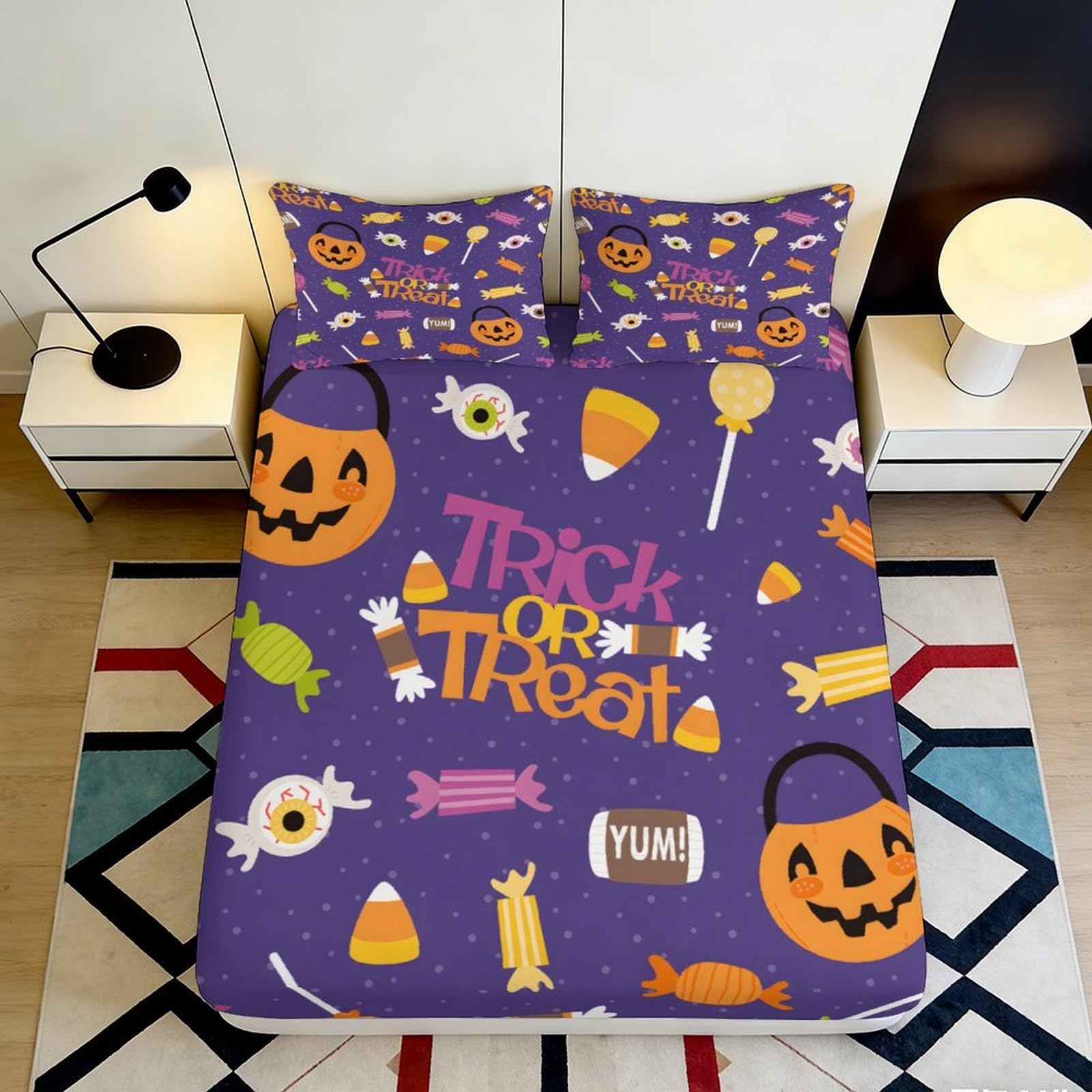 Pnayamiorkfel Style-5 3D Printed Halloween Pumpkin Fitted Sheet Microfiber Soft Decor Candy Bed Cover For Bedroom Dorm Mattress Protection 90X200x25cm