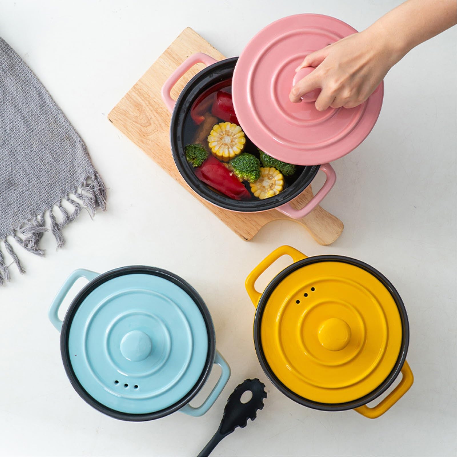 Casserole en céramique avec couvercle = faitout domestique binaural haute température vert -3.6L rond