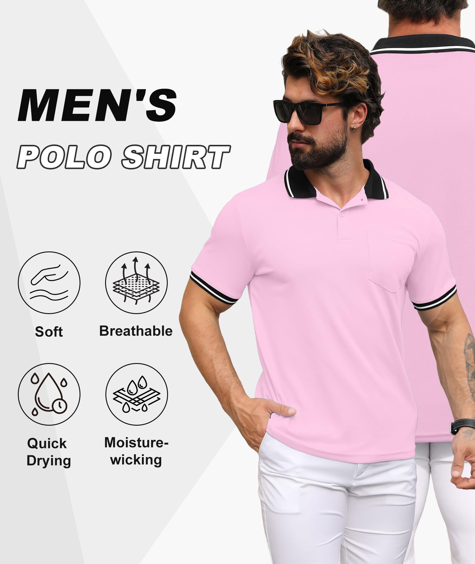 ZITY Polo Hombre Manga Corta Polo Golf Transpirable Verano Camisetas Deportivos con Bolsillo