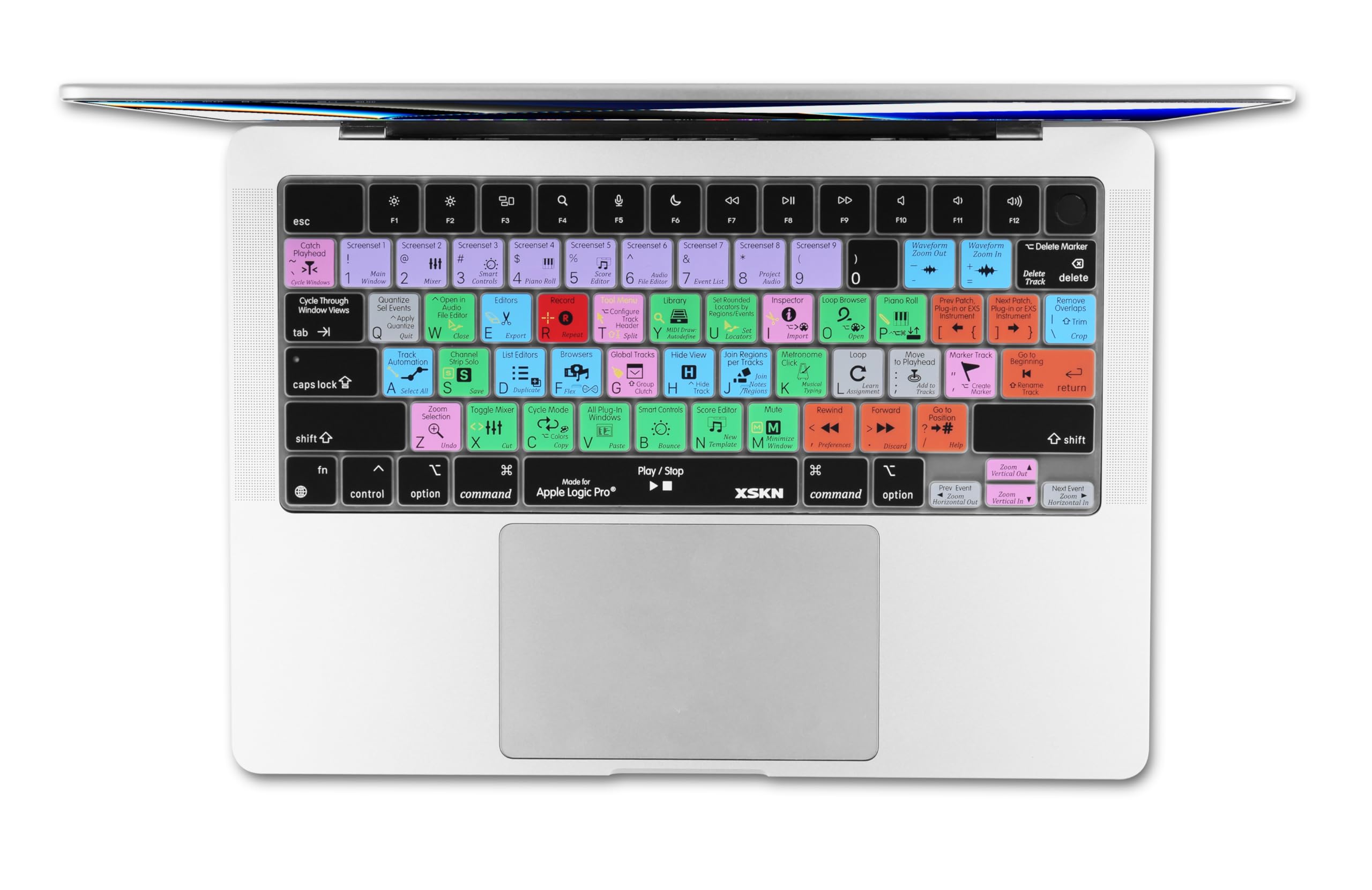 XSKN Logic Pro Shortcuts US Version Keyboard Silicone Skin Cover Fits for Apple Since 2021 Released MacBook Air MacBook Pro 13.6 15.3 14.2 16.2 Inch with M1 M2 M3 M4 Chip and Touch ID