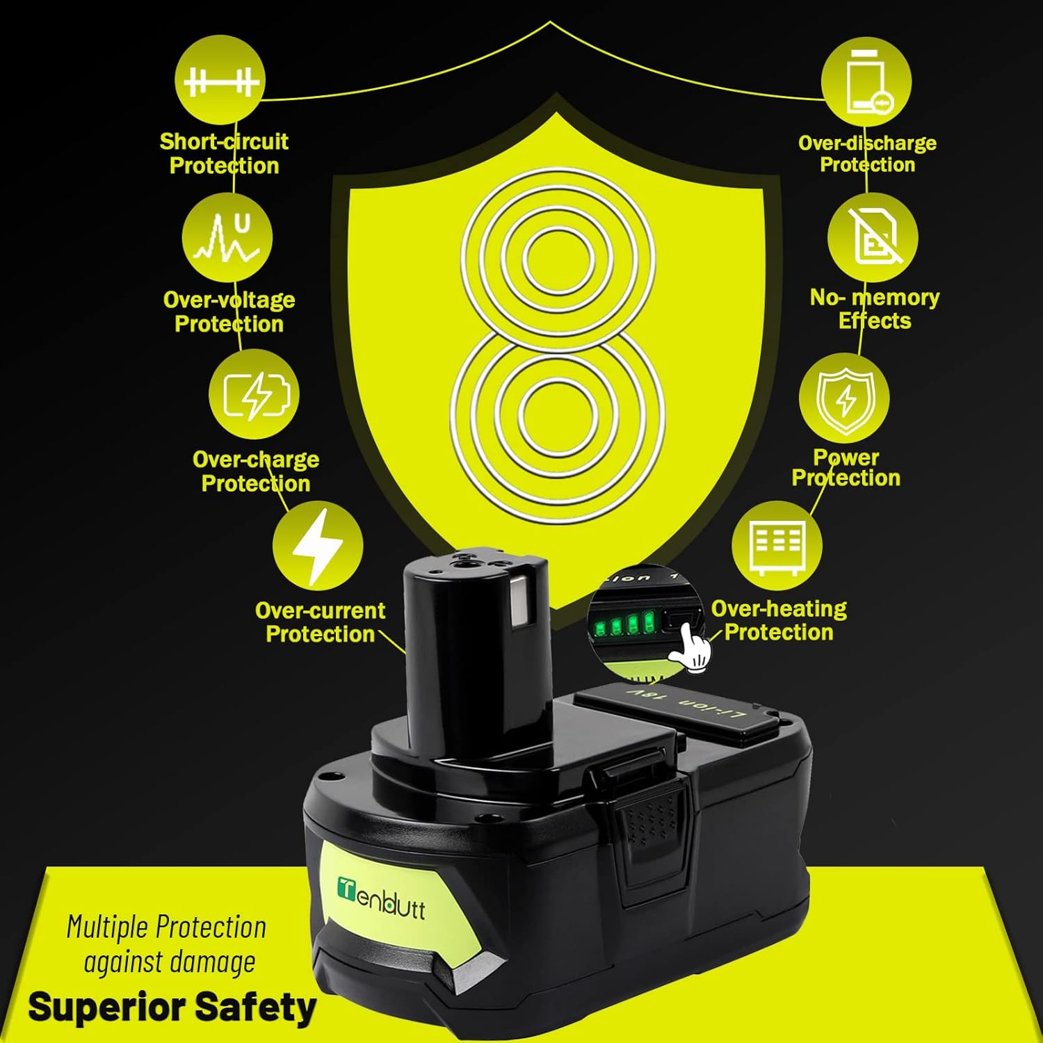 【Upgraded】6.0Ah Replacement for Ryobi 18V Battery PBP005 PBP006 PBP004 PBP007 PBP003 PBP002 PBP1104 PBP1008 PBP1012 P108 P102 P103 P104 P105, Compatible with Ryobi ONE+ Cordless Power Tool & Charger