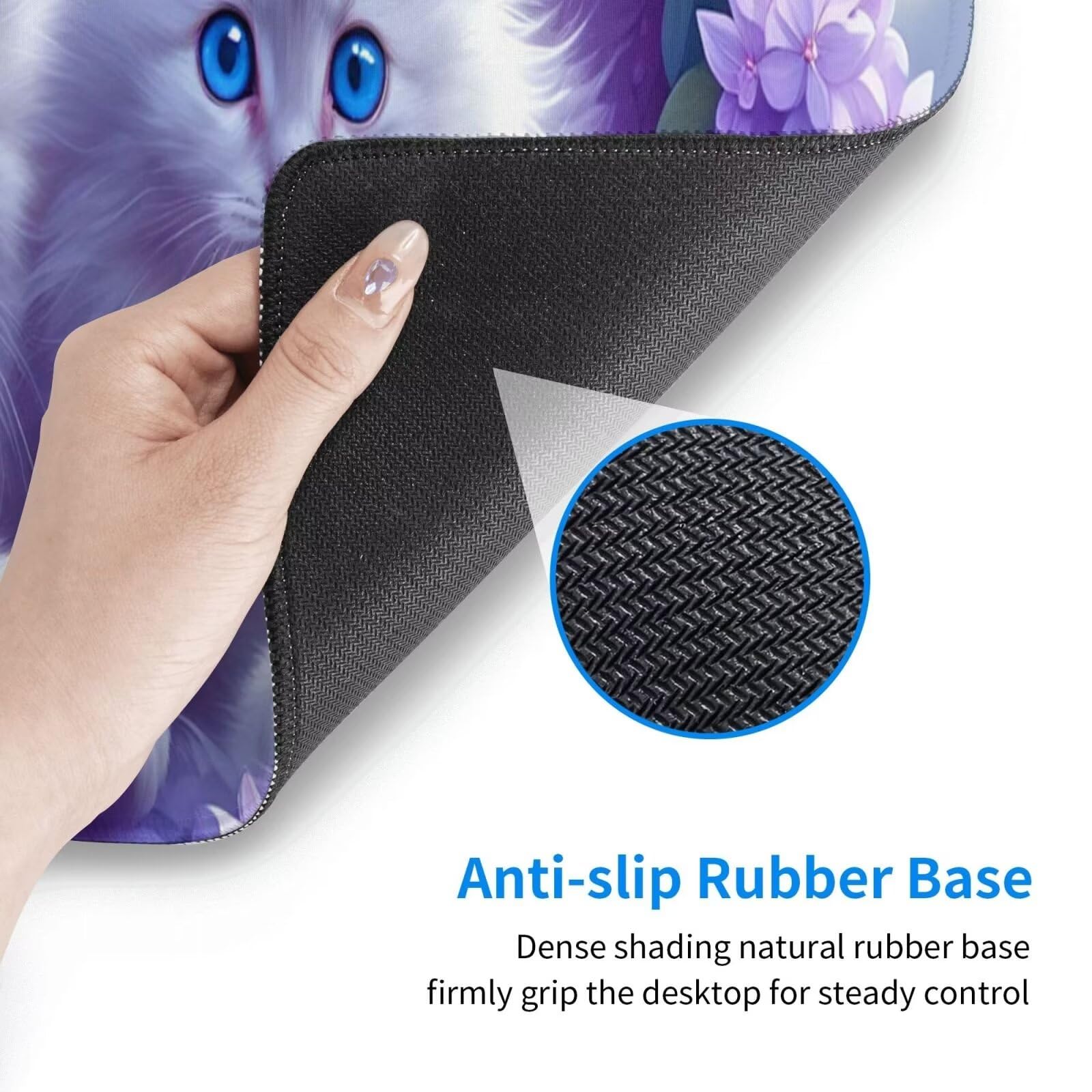 Tappetino Mouse, Tappetino Mouse Gaming Grande XXL 1500x800x3mm Tappetino Scrivania Mouse Pad, Base in Gomma Antiscivolo, Bordi Cuciti,Lavabile, Mousepad per Ufficio e Gaming (Gatto bianco) R-22