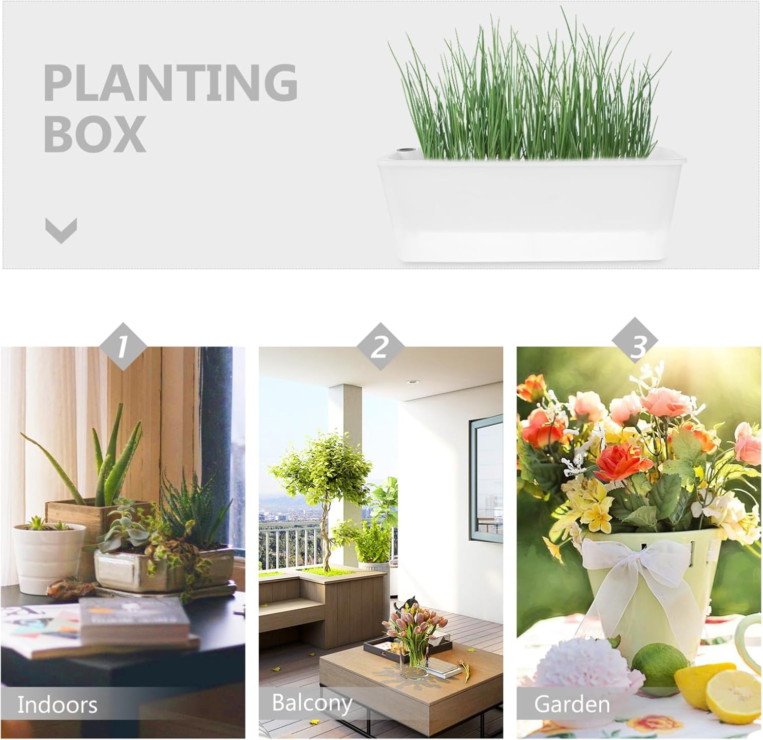 HANABASS 3pcs Rectangular Plastic Herb Planter Box Self-Watering System for Indoor and Outdoor Use Windowsills Balconies and Patios Compact Design for Herbs Flowers and Vegetables