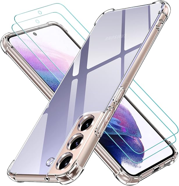 ivoler Case Compatible with Samsung Galaxy S22+ / S22 Plus 5G / 4G and 2 pack Screen Protector Tempered Glass, Clear Shockproof Protective Case, Soft TPU Silicone Case Slim Anti-Scratch Case