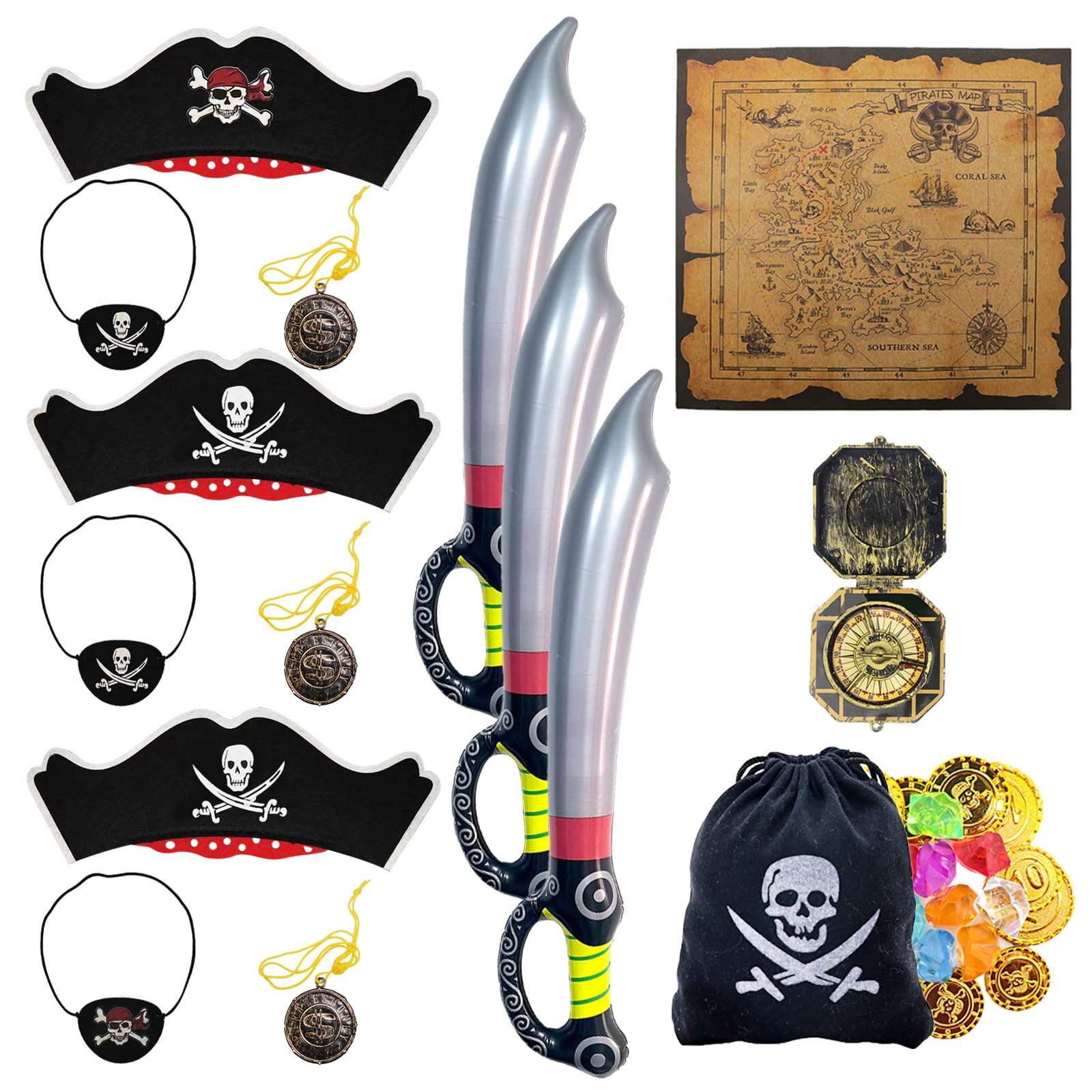 Asheyya 35 Pcs Pirate Accessories Decoration, 3 Set Pirate Accessories with Hat Eye Patch