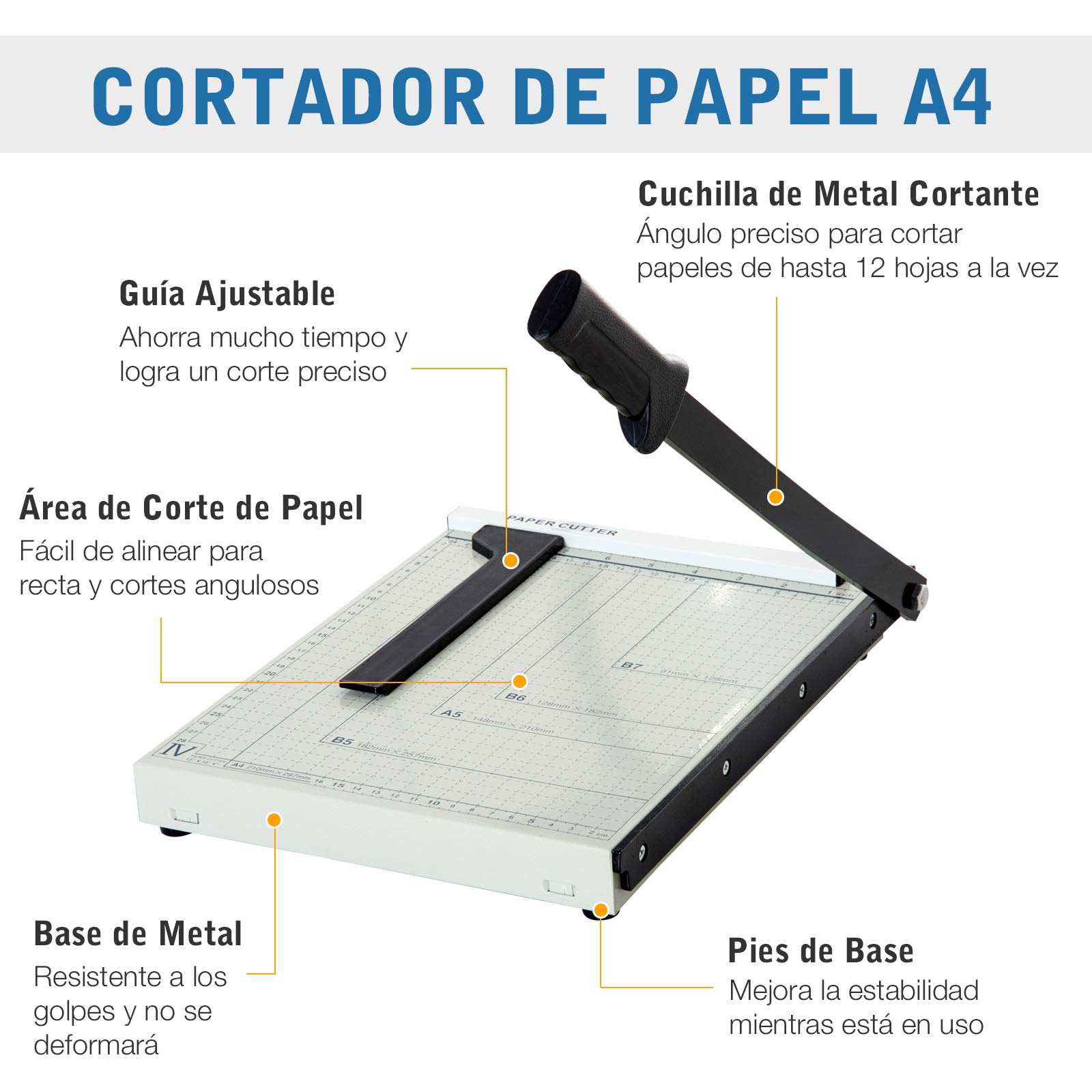 HOMCOM Cortador de Papel A4 Guillotina 12 Hojas 48x26,5x5 cm Blanco