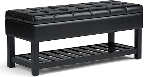 Miniatura 35 de SIMPLIHOME Saxon - Banco otomano rectangular de transición de 43 pulgadas de ancho en tela de aspecto de lino gris paloma, montado para la sala de