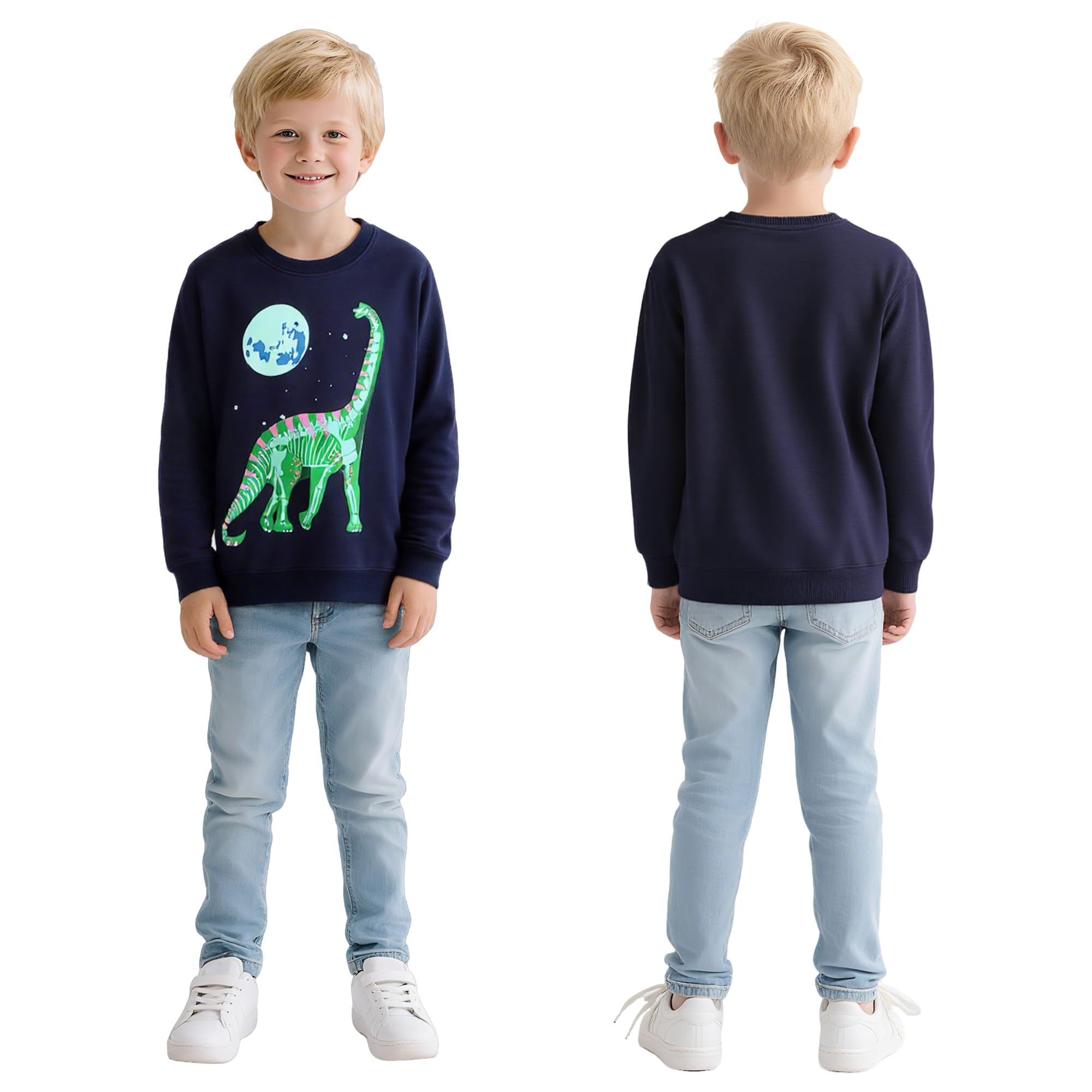 Sudaderas Niño Algodón Dinosaurio Dibujos Pullover Cuello Redondo Manga Larga Camiseta Niños Sin-Capucha Sweatshirt Casual Deporte Jersey Infantil Ropa Regalo para 2-7 Años
