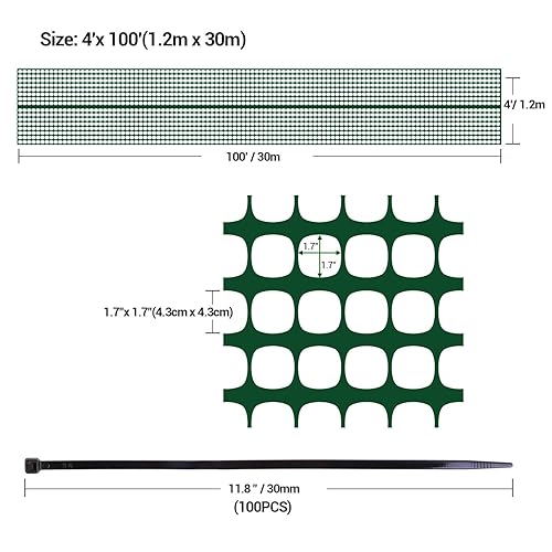 Miniatura 7 de Ohuhu Cerca de jardín Barrera para animales rollo de valla de seguridad de plástico reutilizable de 4 x 100 pies, cerca de nieve temporal para