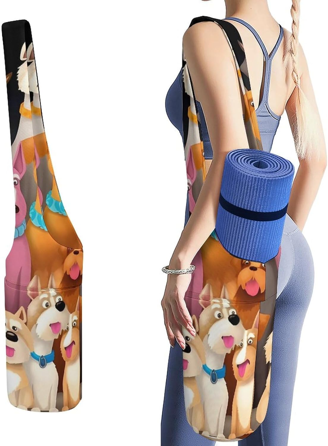 Yoga Mat Bag for Women Yoga Mat Carrier Bag with Large Side Pocket Fun Pug Dog Yoga Bag Yoga Gym Bag