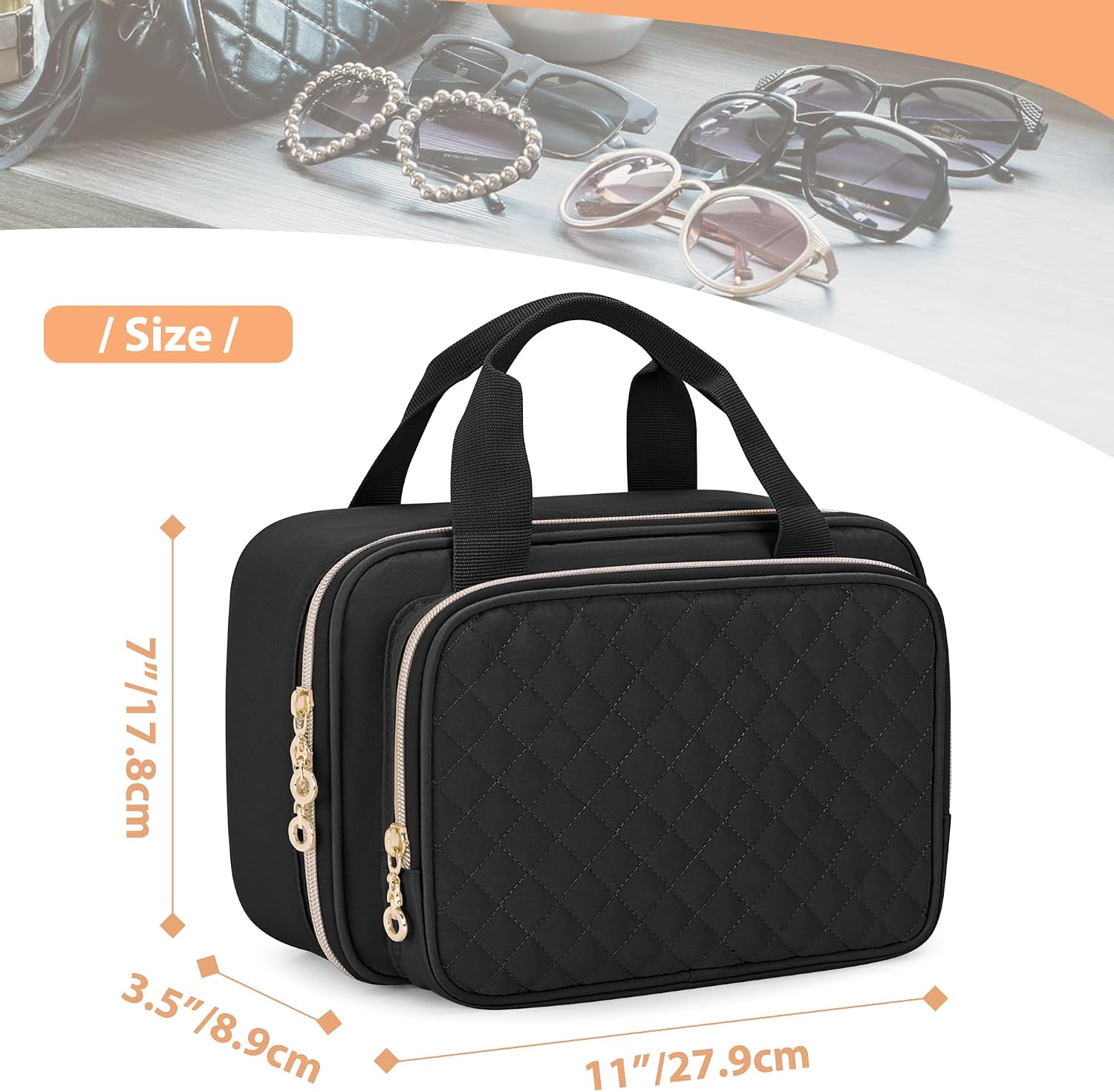 Teamoy Sunglasses Organizer Case with 6 Adjustable Dividers, 7 Pairs Travel Sunglass Case Eyeglass Storage for Men Women