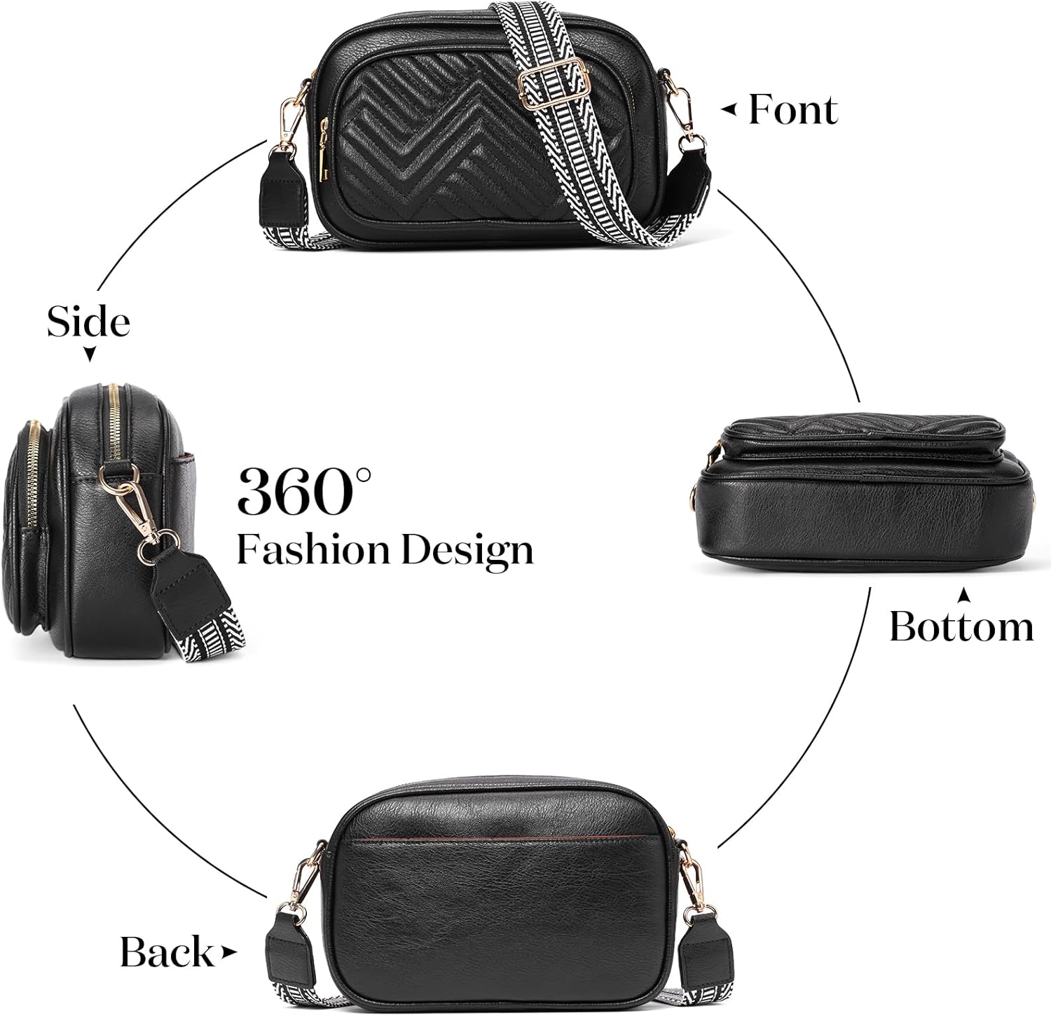 GAEKEAO Small Crossbody Bags for Women Vegan Leather Wide Strap Trendy Design Camera Bag Purse Shoulder Handbag Travel - Image 6