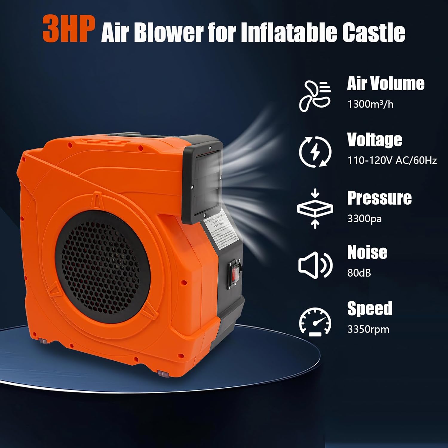 3HP Bounce House Blower, 2150W Portable Commercial Air Blower for Large Water Slides Inflatable Castle Jump Slides, Air Blower for Inflatable, Efficient Inflation Ready-to-Use, 3350Rpm