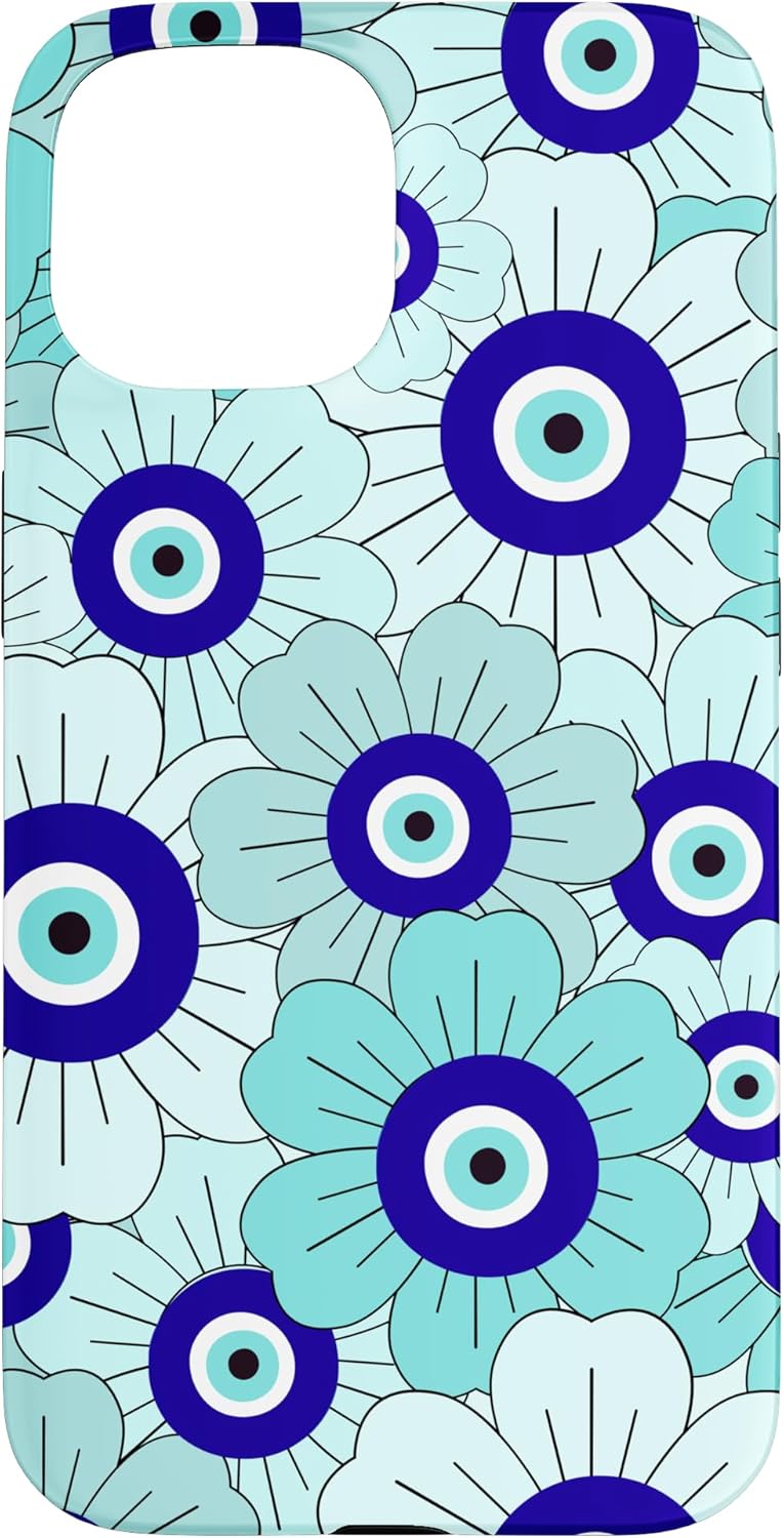 Floral Daisies Evil Eye Turkish Arabesque Eyeball Teal Case for iPhone 13